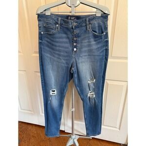 GAP High Rise Universal Legging Jeans Distressed Blue Button Fly Size 16 33‎